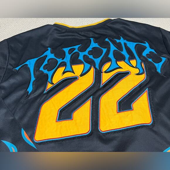 Rolling Loud RL Soccer Jersey Black Flames Embroidered Size Large RARE - Picture 9 of 9